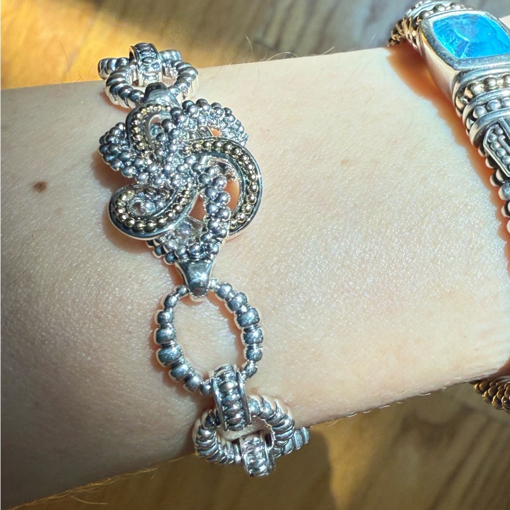 LAGOS Silver and Yellow Gold Beaded Knot Link Bracelet - Picture 6 of 7